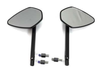 Area1 Coppia Specchietti Retrovisori Universali per Moto – Omologati E, 2x M10 Filettatura Destra + Adattatore Filetto Sinistro, Compatibili con Duke, SMC/R, Z900, Z750, Z650, Z500, Z125, ER-6N - Nero